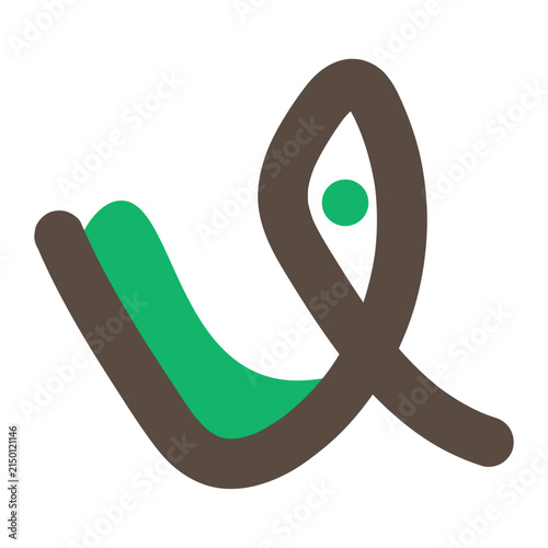 Green abstract looped ribbon squiggle doodle