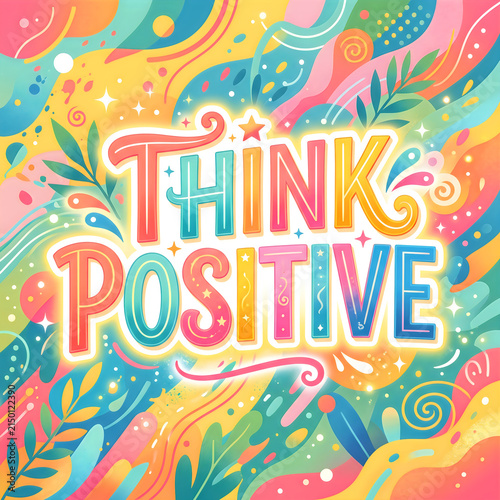 Colorful positive thinking text design with vibrant background