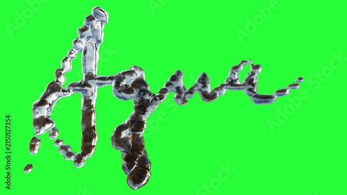 Black Agua text made from liquid water splashing and twirling, Green Screen Chromakey
