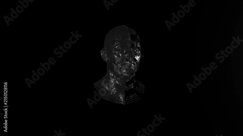 Chrome cubes forming human head, illustrating Artificial Intelligence, Alpha Channel loop