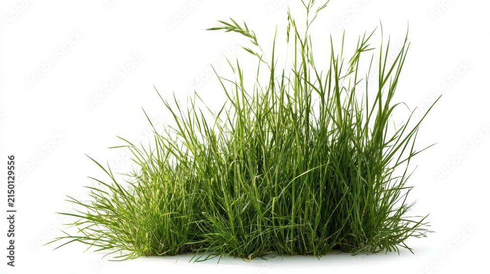 Fototapeta premium A lush green tuft of wild grass isolated on white background