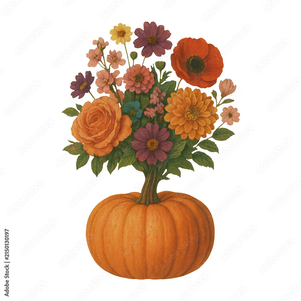 Fototapeta premium PNG Floral pumpkin bouquet illustration