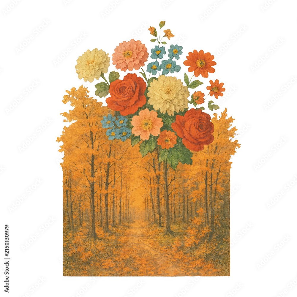 Fototapeta premium PNG Floral autumn forest illustration