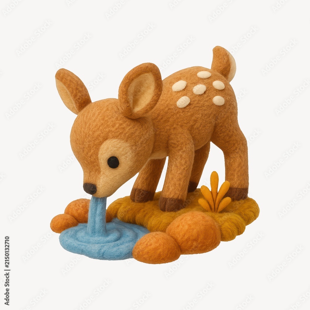 Obraz premium Cute felt deer drinking water