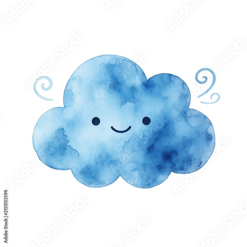 Blue Watercolor Cloud Isolated Transparent Background
