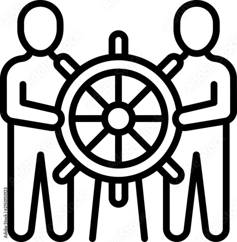 Shared Ship Steering Wheel Icon Representing Team Leadership