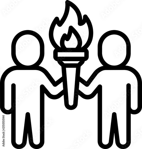 Two Athletes Running Together Carrying Flaming Torch Relay Silhouette