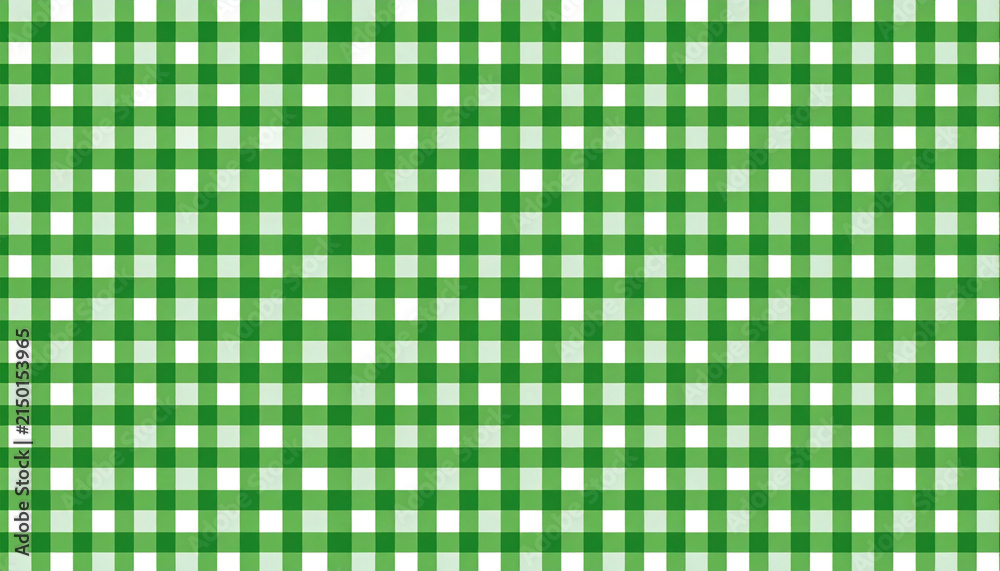 Seamless bright green and white gingham checkered pattern background texture. Classic picnic tablecloth, kitchen textile, country style fabric vector pattern for summer banner and restaurant design.