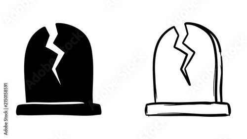 Bild auf Leinwand Broken Tombstone Illustration: Two stark tombstone icons, one black and one outlined, depict a cracked stone, symbolizing loss and remembrance