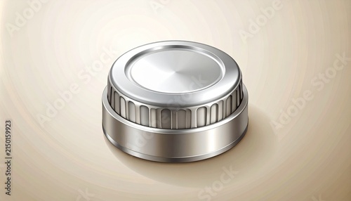 Close up of a metallic threaded bottle cap on beige background.