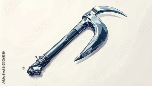 Polished Metal Hook Tool on White Background.