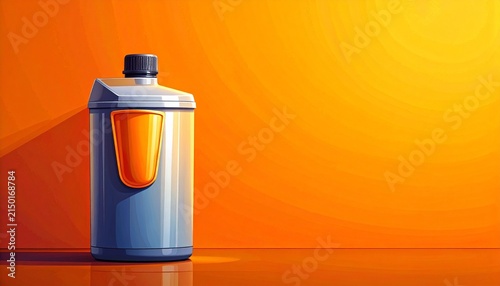 Blue water filter bottle on bright orange background.