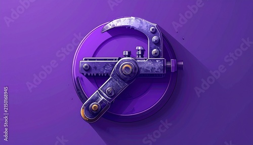 Vintage Brass Gear Mechanism on Purple Background.