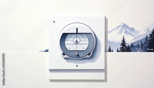 Modern Compass Design with Mountain Landscape Background.