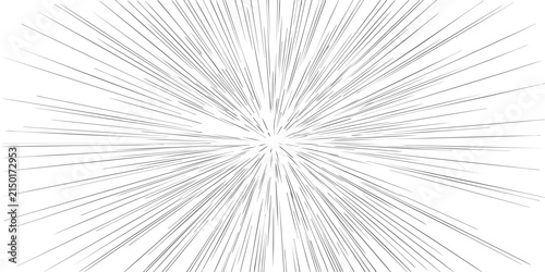 Abstract radial burst made of fine black lines radiating from the center, creating a dynamic speed and motion effect on a clean white background.