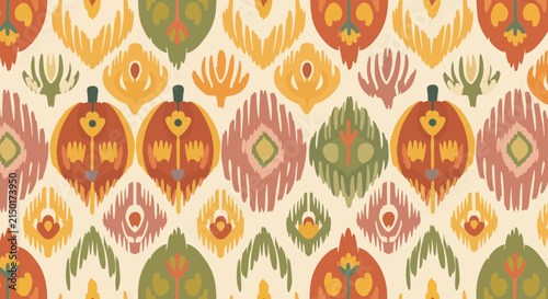Ethnic ikat pattern with earthy teardrop motifs