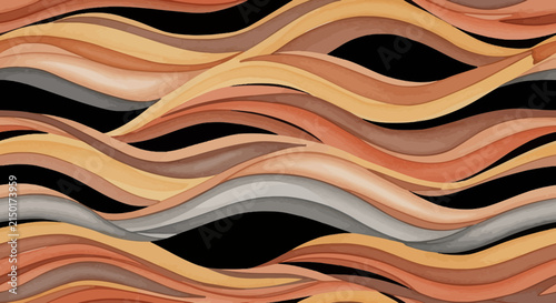 Abstract wavy earth tone lines on black background