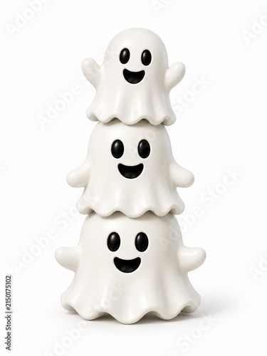 Three happy cute ghost cartoons stacked vertically