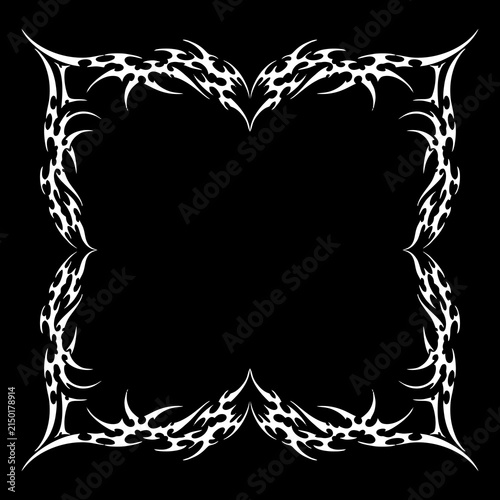 Foto Ornate Gothic Cyber Tribal Square Frame Vector with Heavy Metal Details
