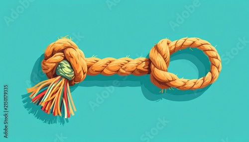 Colorful Braided Rope Toy on Turquoise Background.