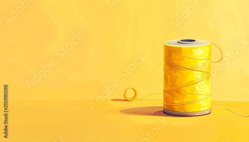 Bright yellow spool of thread on vibrant background.