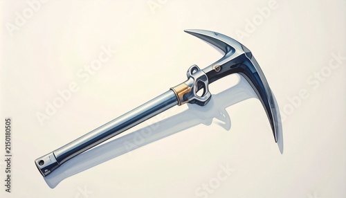 Polished Metal Climbing Ice Axe on White Background.