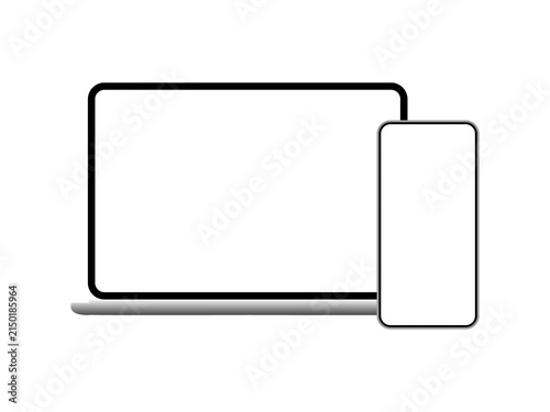 Minimal laptop and smartphone on a transparent background. Device template mockup PNG