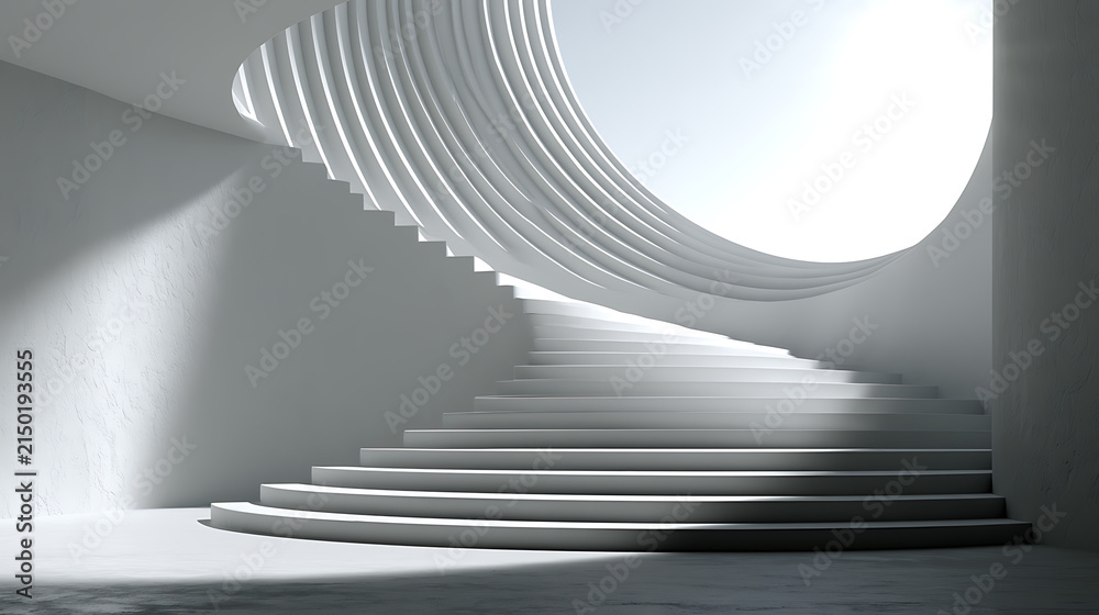 Obraz premium striking red spiral staircase with modern curved architectural design against sky