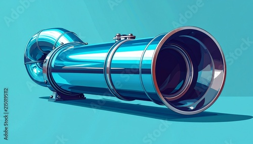 Vintage Brass Telescope Isolated on Teal Background.