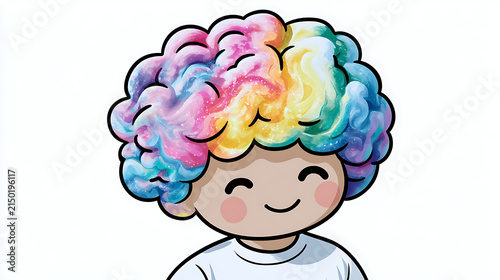 colorful rainbow brain character smiling with happy face representing creativity and positive thinking