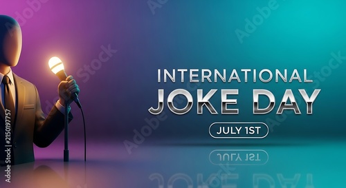 Man wearing suit holding microphone concept for international joke day