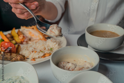 Bild auf Leinwand Shish barak dumpling served in yogurt sauce