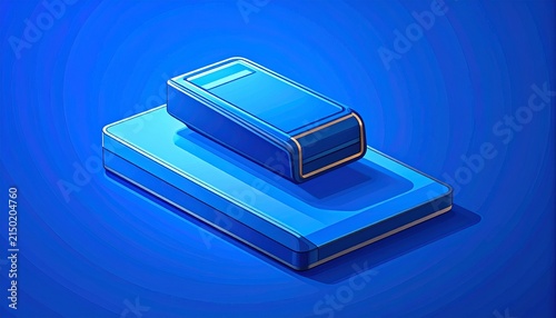 Blue USB flash drive on modern digital background.