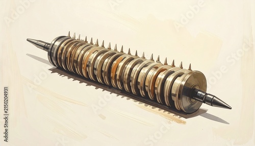 Vintage Metal Spiked Cylinder Industrial Object Isolated.