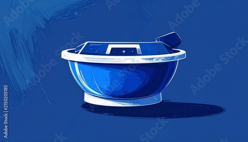 Blue Plastic Bucket with Handle on Dark Background.