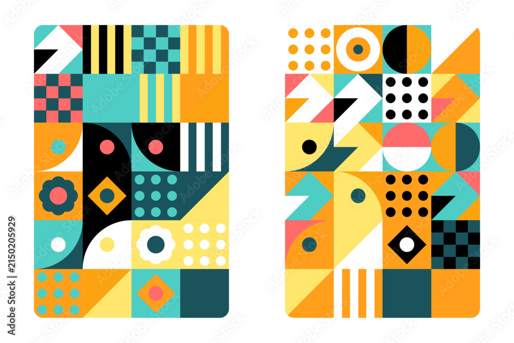 Obraz premium Vibrant geometric abstract patterns with colorful shapes and transparent background