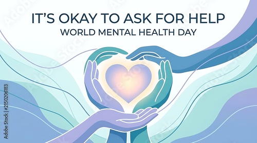 World Mental Health Day banner with hands forming a heart shape and supportive text on background