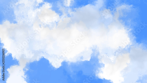 Obraz na plátně Soft white clouds in bright blue sky, airy natural background with fresh summer atmosphere and clean open copy space