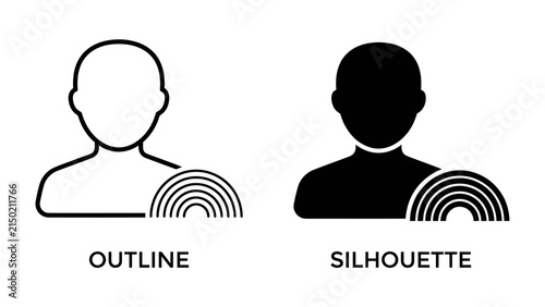 Принти на полотні User Profile Icon: Two icons of a user profile, one in outline and the other in silhouette, with a semicircular graphic representing data or communication