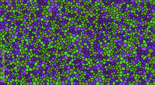 Organic geometric mosaic pattern in deep purple and green with stained glass geometric abstract creative