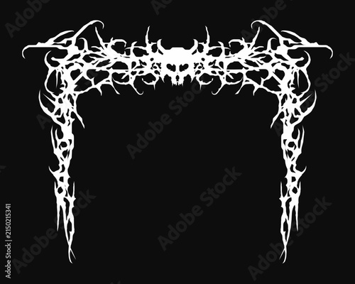 skull frame in brutal tribal design. Abstract gothic border corner element, Ideal for album covers, metal artwork and dark graphic template 