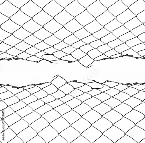 Fotografie Wire mesh net fence isolated on white background Black silhouette of a chain l