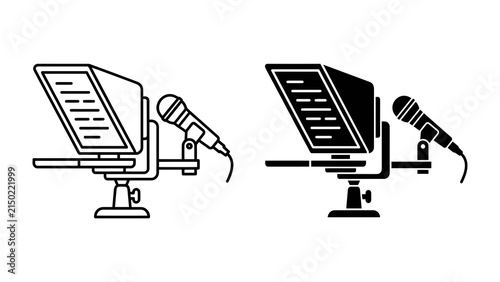 Bild auf Leinwand Teleprompter and Microphone: A detailed graphic representation of a teleprompter setup, featuring a screen displaying text and a connected microphone, essential for public speaking and presentations