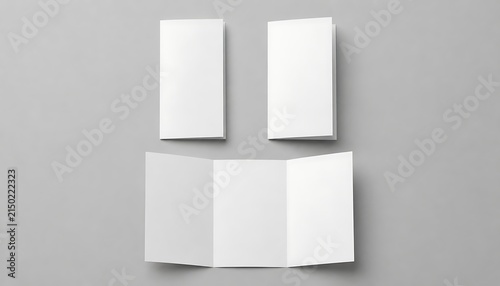 Blank trifold brochure mockup, empty paper leaflet template for design presentation, threefold flyer isolated on grey background