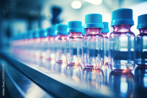 Amazing Medical vials on production line at pharmaceutical factory
