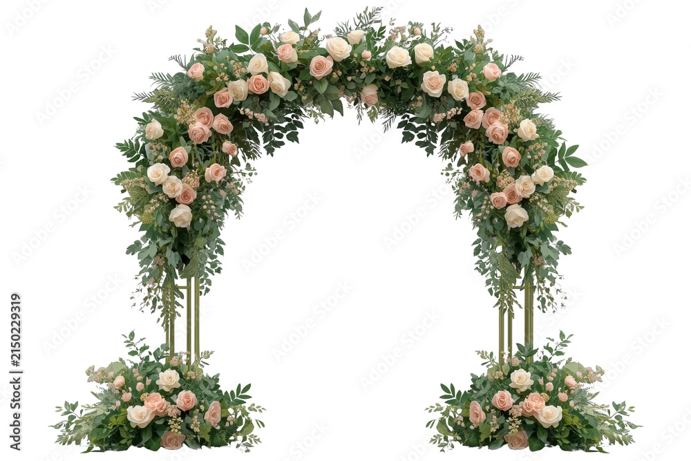 Fototapeta premium Dense peach and cream flower arch isolated