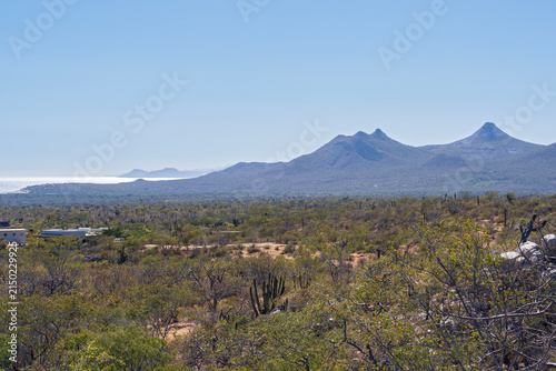 desert and mountains along gulf of california coast in east cape area of baja california sur mexico