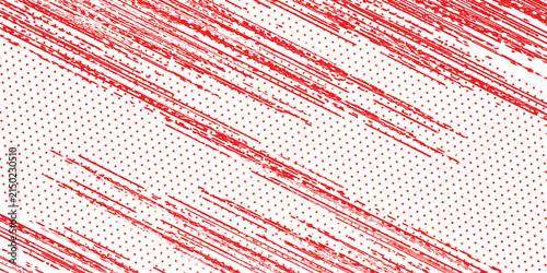 Foto White background with dynamic abstract red brushstrokes and a halftone pattern