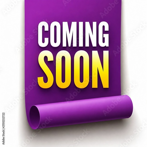 Coming soon banner on purple background with rolled edge