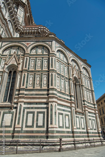 The landmark cathedral of santa maria del fiore on a blue sky sunny day in Florence italy